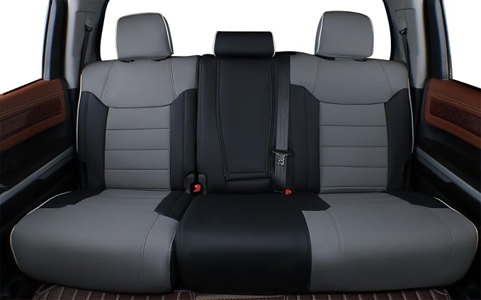 EKR Custom Fit Tacoma Leather Car Seat Covers for Toyota Tacoma 2012 2013 2014 2015 (TRD Sport Seats)- Full Set, Faux Leather((Black/Gray)