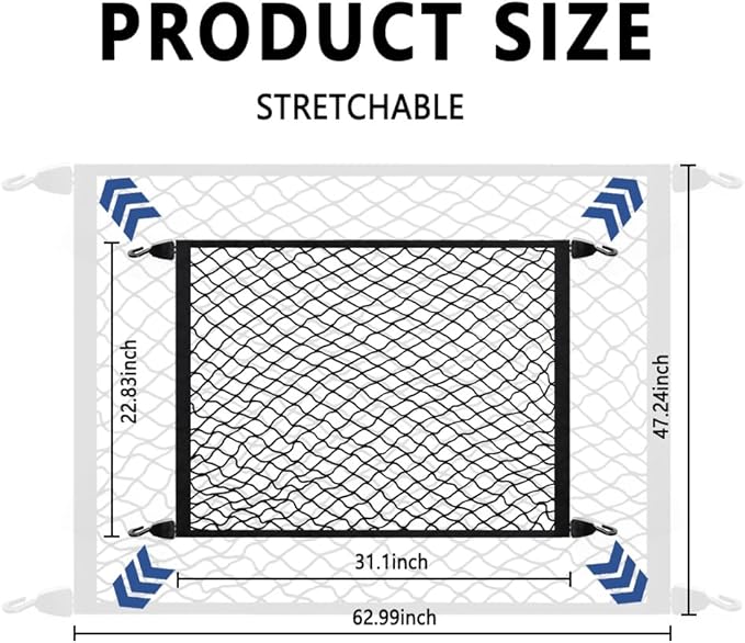 Cargo Net for SUV,Upgraded Highly Elastic Truck Cargo Net with Trunk Net Hooks - Stretch to 62.99"X47.24",Premium Truck Bed Netting for Cargo for Car Organizer and Storage (31.1"x22.8")