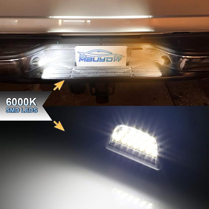 LED License Plate Light Lamp Assembly Chrome Housing Compatible with 1999-2013 Chevy Silverado GMC Sierra Suburban Avalanche Tahoe Yukon 6000K White, Pack of 2