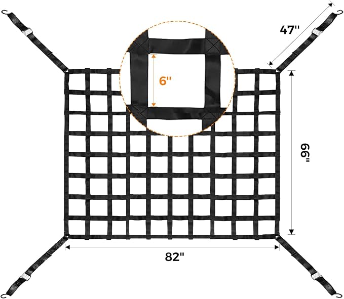 Cargo Net for Pickup Truck Bed Adjustment 66"x82" Truck Bed Cargo Netting with S-Hook Fittings 2” Wide Heavy Duty Small Trunk Cargo Nets Automotive Carrier for SUV Car Trailer