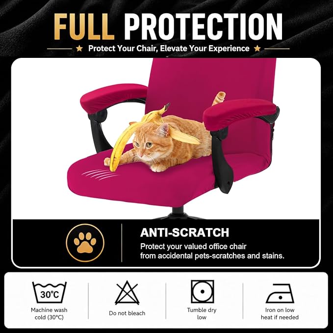 Stretch Computer Office Chair Cover with Armrest Covers Durable Zipper Universal Washable Removable Spandex Rotating Boss Chair Slipcovers Anti-dust Soft Desk Chair Seat Protector, Hot Pink