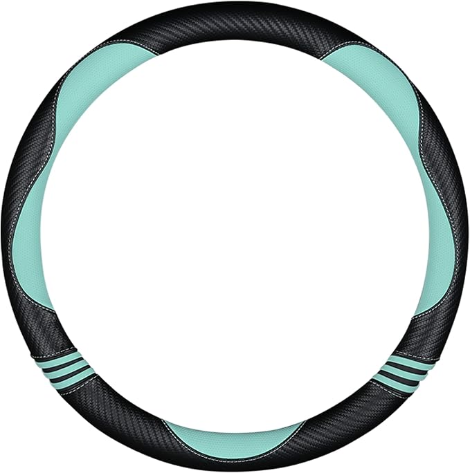 HighnessHwoo Car Steering Wheel Covers for Women Padded Carbon Fiber PU Leather Cute Auto Interior Accessories for Vehicle, Sedan, Universal, Anti Slip, Green, Standard Size, 14.75-15.15in