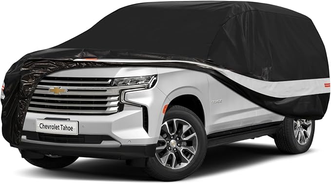 10 Layers SUV Car Cover Custom Fit for Chevy Tahoe (2007-2026) Waterproof All Weather for Automobiles, Outdoor Full Cover Sun UV Rain Protection with Cotton.Black