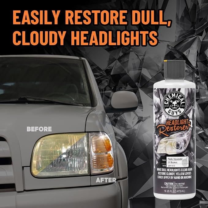 Chemical Guys, Headlight Restore & Protect, Clears Cloudy Lenses, 16 oz | All-in-one formula clears cloudy, yellowed headlights and leaves a coating that helps guard against fading