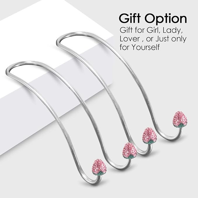 Guoord Pink Car Accessories for Women, 2 Pcs Hot Pink Car Decor Hooks for Purses and Bags, Durable Backseat Holder, Strawberry Purse Hook Hangers, Storage Universal for SUV Truck & Van