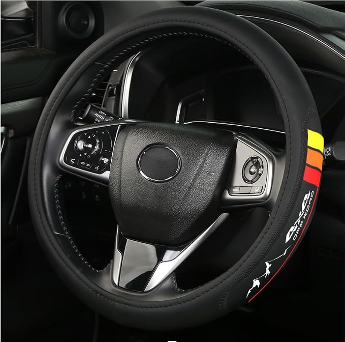 Premium Leather Steering Wheel Cover Compatible with Toyota Tacoma 4Runner Tundra Highlander Sequoia,Non-Slip, Breathable 15-16.5 inch -Yellow-1
