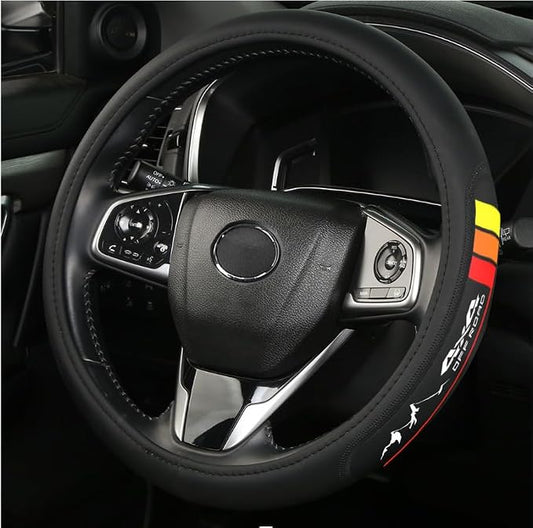Premium Leather Steering Wheel Cover Compatible with Toyota Tacoma 4Runner Tundra Highlander Sequoia,Non-Slip, Breathable 15-16.5 inch -Yellow-1