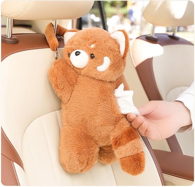 Cute Tissue Box Cover Plush Tissue Box Holder for Car, Home, Decorative Holder/Organizer for Bathroom Vanity Countertop, Nightstands, Office Desk-Raccoon