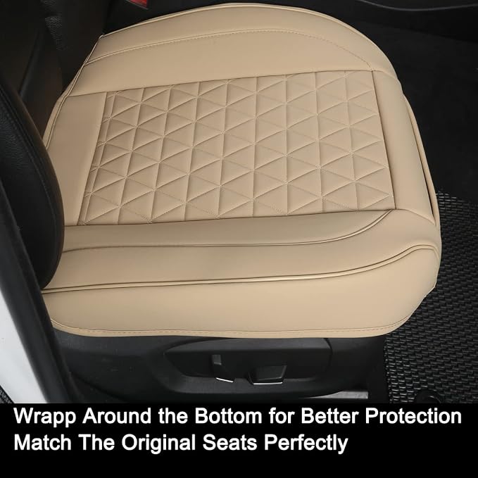 Black Panther 1 Pair Luxury Car Seat Covers Front Bottom Seat Cushion Covers, Anti-Slip and Wrap Around The Bottom, Fit 95% of Vehicles - Beige