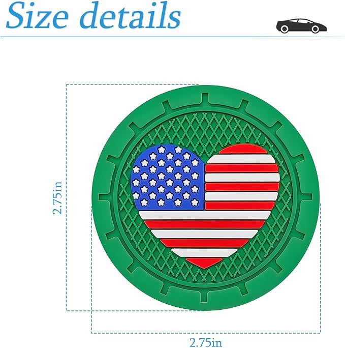 AUCELI 4 Pack Car Cup Holder Coasters, Colored American Flag US Flag Insert Car Cup Coaster, 2.75 Inch Anti Slip Shockproof Embedded Drink Mat, Vehicle Interior Decor Accessories