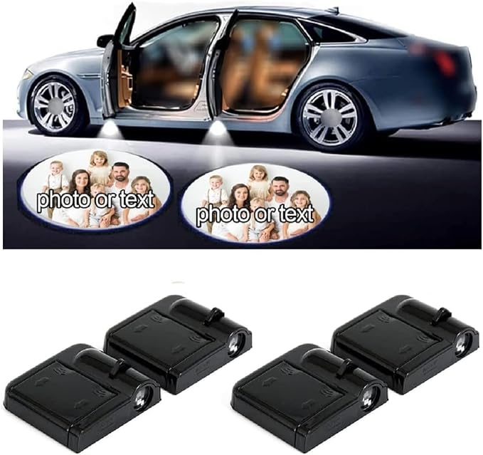 Car Door Lights Custom Car Door Projector Lights/Universal Custom Logo Car Projection Lights LED Projector Door Shadow Light (Black, 2)