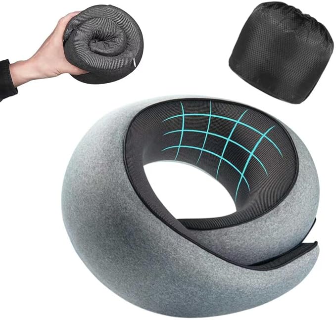 Travel Pillow, Memory Foam Neck Pillow with Ergonomic 360° Support, Travel Neck Pillow for Airplanes, Compact Design for Plane, Car & Office Travel Essentials, Grey