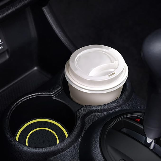 2 Pack Car Coasters for Cup Holder, 2.75 Inch Universal Auto Waterproof Coasters Silicon Insulation Cup Mats,No-Slip Anti Dust Insert Coaster for Woman Man, Suit for Vehicle Interior (2, Yellow)