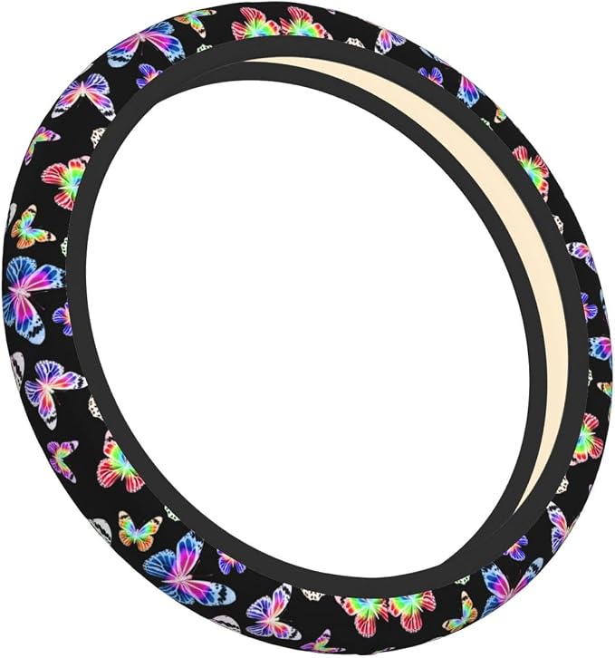 Butterfly Pretty Bright Steering Wheel Cover For Women Men Girls Car Accessories Decor Anti-Slip Neoprene Auto Steering Wheel Covers Protector Universal 15 Inch