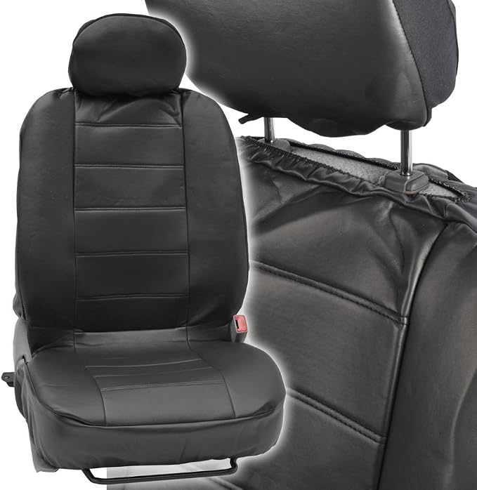 carXS Black Leather Car Seat Covers Front Seats Only, 4-Piece Faux Leather Seat Covers for Cars, Includes Front Seat Covers, Automotive Seat Covers for Trucks SUV