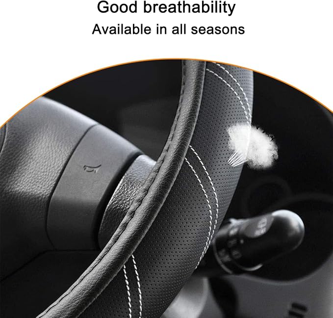 Mandark Car Steering Wheel Cover, Elastic Sport Leather Vehicle Steering Wheel Protector, Non-Slip Soft Grip Padded Auto Interior Protective Accessories, 14.5-15 Inch Universal Fit（Gray）