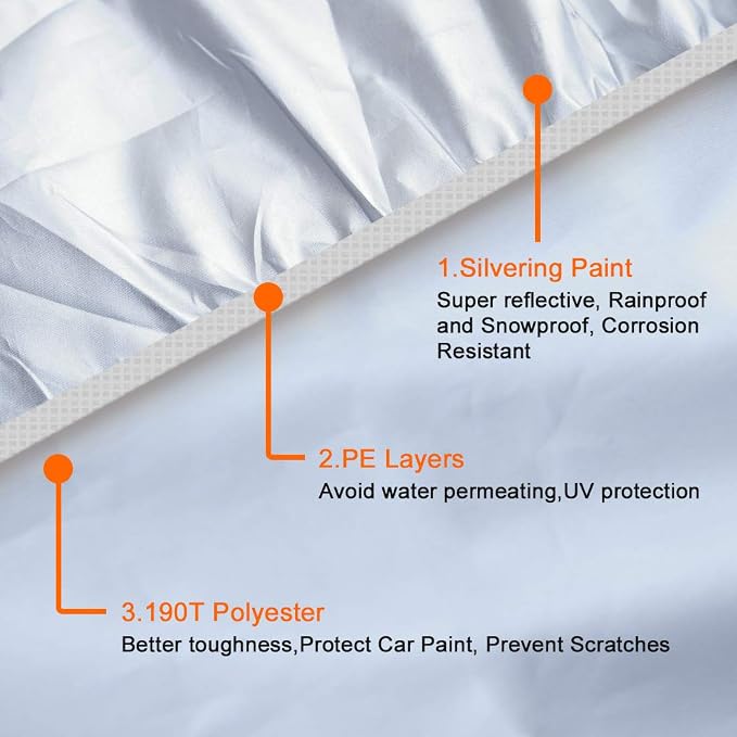 uxcell 3XXL Silver Tone 190T Car Cover Outdoor Weather Waterproof Scratch Rain Snow Heat Resistant W Mirror Pocket 530 x 185 x 160cm