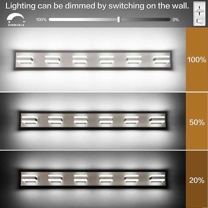 SOLFART LED Modern Bathroom Vanity Lights Over Mirror Fixture Brushed Nickel Vanity Light 6 Light LED Nickel Wall Light ETL Listed