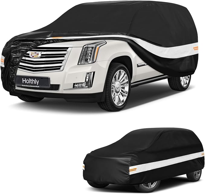 10 Layers SUV Car Cover Custom Fit for Cadillac Escalade (2007-2026), Waterproof All Weather for Automobiles, Outdoor Full Cover Sun Dust Rain Protection with Cotton. Black