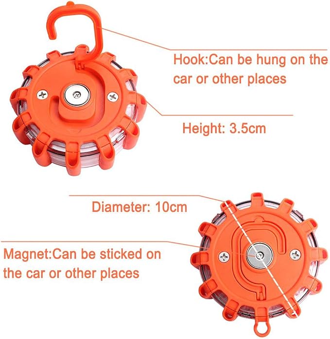 3 Pack LED Road Flares Flashing Warning Light Roadside Flare Emergency Disc Beacon, Magnetic Base for Car or Marine Boat