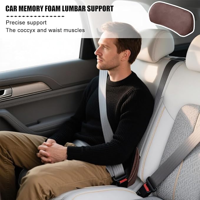 Zpana Car Lumbar Support Pillow, Memory Foam Vehicle Seat Lower Back Support Cushion for Back Pain Relief & Sciatica, Comfortable Auto Driver Seat Pad, Universal for Vehicles (Coffee)