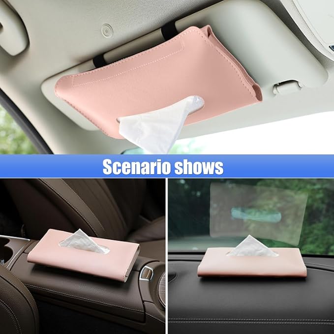 smilfuy Car Visor Tissue Holder, Leather Car Mask Dispenser, Hanging Car Napkin Holder, Car Mask Holder, Sun Visor Accessory Universal for Most Vehicles (Pink), 9.17×5.31 inch