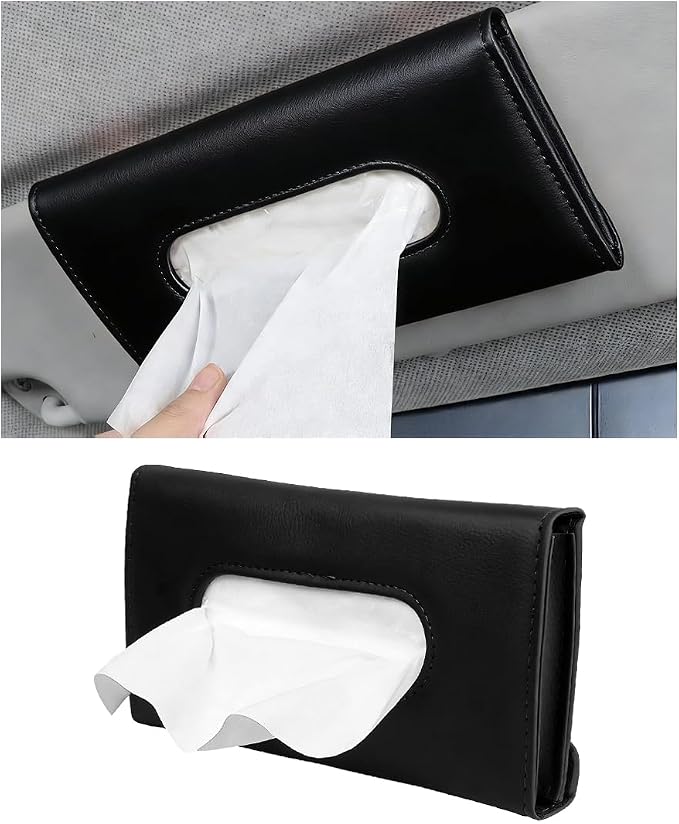 Car Visor Tissue Holder, Vehicle Sun Visor Backseat Napkin Case Mount with Tissues Refill, Automotive Interior Disposable Masks Holder, Universal for SUV Automobile Truck (Black)