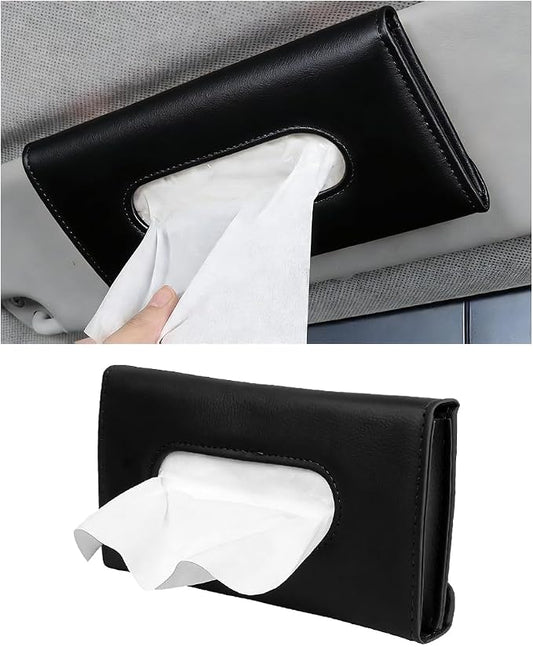Car Visor Tissue Holder, Vehicle Sun Visor Backseat Napkin Case Mount with Tissues Refill, Automotive Interior Disposable Masks Holder, Universal for SUV Automobile Truck (Black)