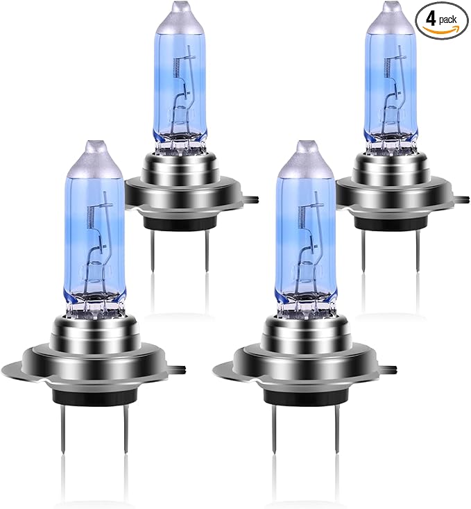 NEWBROWN H7 Headlight Bulb H7 Halogen Headlight Bulb 5000K Super White Light Long Life Replacement PX26D 12V/55W (H7, 4 Pack)