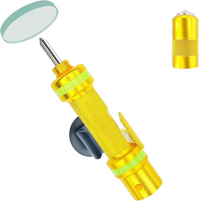 2026 Upgraded 3-in-1 Window Breaker Seatbelt Cutter & Flashlight, Glass Breaker, All-Metal Window Breaker - 0.75 inch Tungsten Steel Hammer Tip Can Shatter Tempered Glass (Gold)