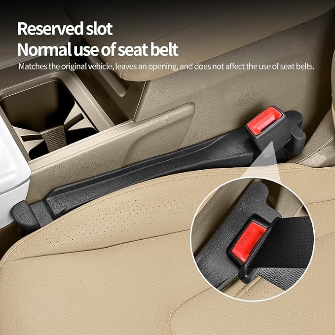 YLXGT Car Seat Gap Filler 2 Pack Universal for Car SUV Truck Accessories, 3in1 Soft Seat Gap Plug Blocker with Storage Slot Organizer and Hook Black