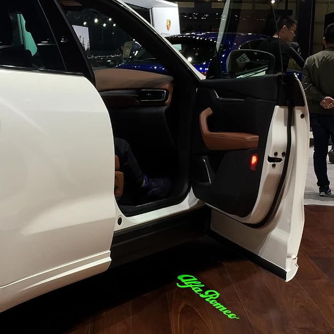 2pcs Non-Fading LED Car Door Logo Lights Courtesy Projector Laser Welcome Light Ghost Shadow Puddle lamp for Giulia Stelvio Giulietta Mito Tonale 147 159 166 Accessories (Green light-HD/2pcs)