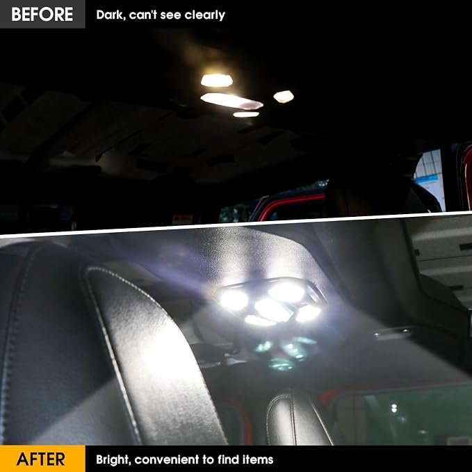 LED Dome Lights for Jeep Wrangler JL/Gladiator JT 2018-2023 | 6500K White Front Interior Lights with Push Button | Replacement Cabin Reading Light Kit for 2/4 Door Models