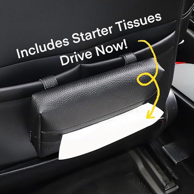 Premium PU Leather Car Tissue Holder & Napkin Dispenser, Refillable Sun Visor Napkin Holder for Masks, Backseat Case, Auto Accessories Interior