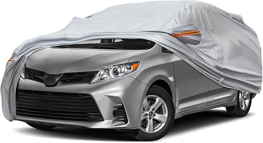6-Layer Full Car Cover is All-Weather Waterproof, Universal in All Seasons, Snow Prevention Rainproof, Acid Rainproof, Sunscreen, Ultraviolet-Proof, Fit MPV 199"-210" Orange Reflective Strip