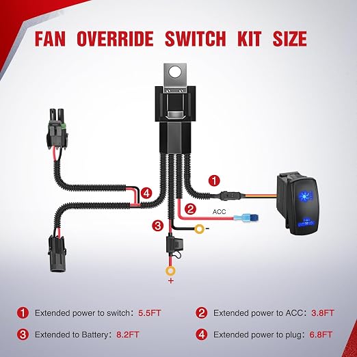 Nilight 16AWG ATV UTV Fan Override Switch Kit Wiring Harness w/Relay | 5PIN Rocker Switch Plug and Play for Engine Cooling Compatible with Polaris RZR Ranger Can Am Maverick ATV