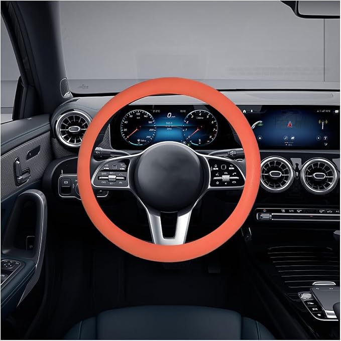 AICEL Car Silicone Steering Wheel Cover, Soft Anti-Slip Auto Steering Wheel Protector Fit 14 Inch, Universal Vehicle Interior Accessories for Cars, SUVs, Trucks, and Vans (Orange)