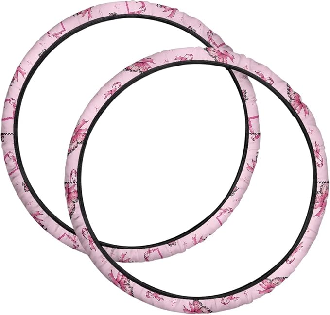 24 Inch Wheelchair Wheel Covers Breast Cancer Awareness | Butterfly Pink Ribbon, 2 Pack Wheelchair Tyre Covers for Indoor Use at Home, Hospitals and Care Facilities