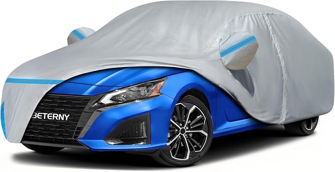Car Cover for 2002-2026 Nissan Altima, Waterproof Custom-fit All Weather Sun Rain UV Snow Wind Protection Outdoor Altima Full Car Cover with Door Zipper & Cotton Lining-Grey