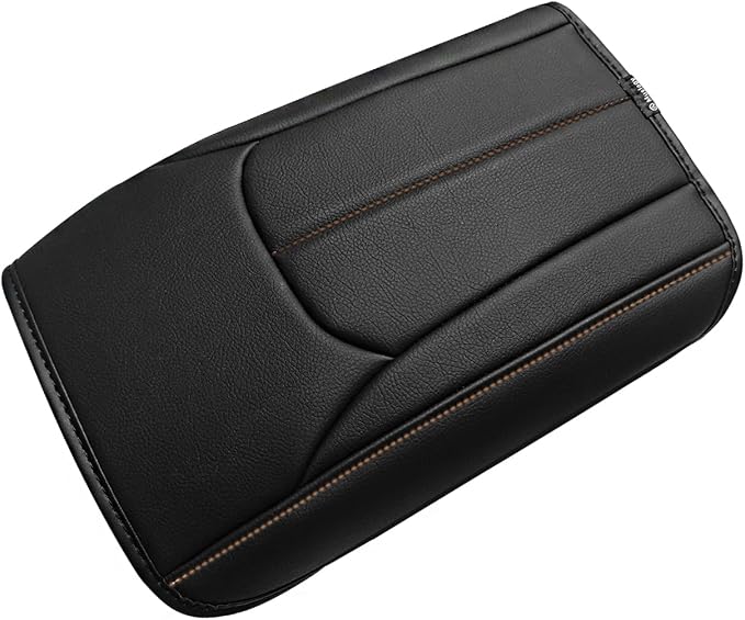 Muslogy Center Console Armrest Cover Fit for Subaru Forester 2025 Accessories, Comfort Armrest Pad Console Lid Cushion Vegan Leather Regular Thick (Black/Brown Trim)