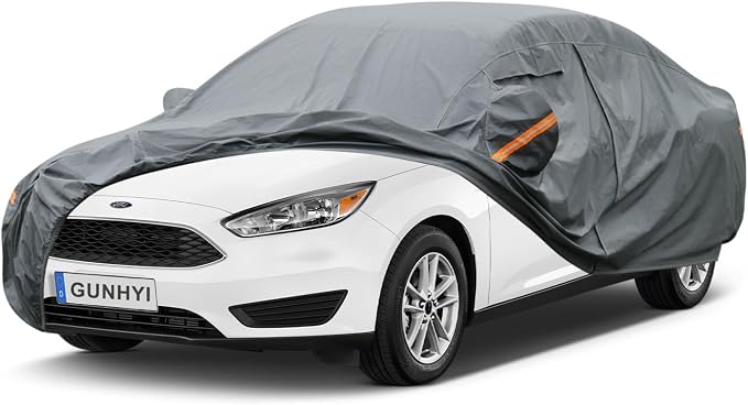 GUNHYI Premium Car Cover Custom Fit Ford Focus Sedan, 16 Layers Heavy Duty Car Cover Waterproof All Weather with Zipper Door for Sun Rain Snow Dust Uv Protection