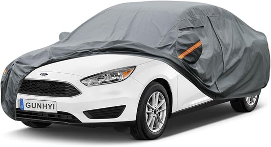GUNHYI Premium Car Cover Custom Fit Ford Focus Sedan, 16 Layers Heavy Duty Car Cover Waterproof All Weather with Zipper Door for Sun Rain Snow Dust Uv Protection