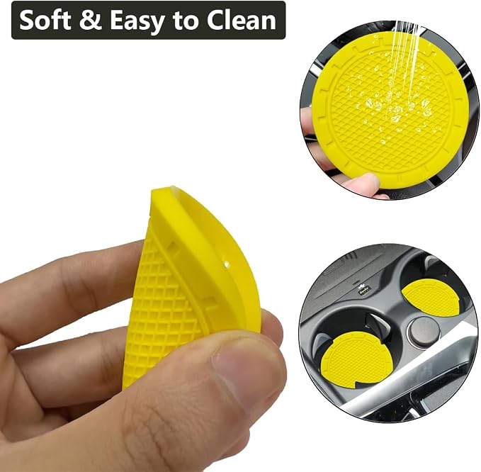 Car Cup Holder Coaster, 4 Pack 2.75 Inch Diameter PVC Non-Slip Universal Insert Coaster, Durable, Suitable for Most Car Interior, Car Accessory for Women Men Yellow