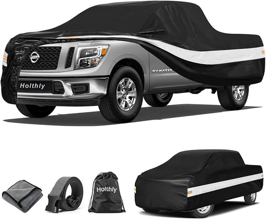10 Layers Truck Cover Waterproof All Weather Custom Fit Nissan Titan(2015-2026) Crew Cab Short Bed, Outdoor Full Exterior Pickup Car Cover for Automobiles Sun Rain Snow Ice Protection. Black
