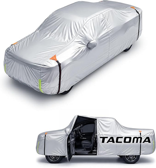 Wigoo Toyota Tacoma Car Cover 2016-2026, Custom Fit Waterproof All Weather Outdoor Full Exterior Truck Cover, Windproof UV Rain Snow Dust Protection, Paint-Safe Lining, Door Zipper, Tacoma Accessories