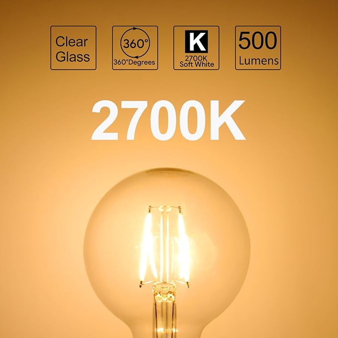 ENERGETIC SMARTER LIGHTING Dimmable LED Edison Light Bulb, G25 (G80) Globe Bulb, 60W Equivalent, 2700K Soft White, Christmas Light, E26 Standard Base, ETL Listed, 10-Pack