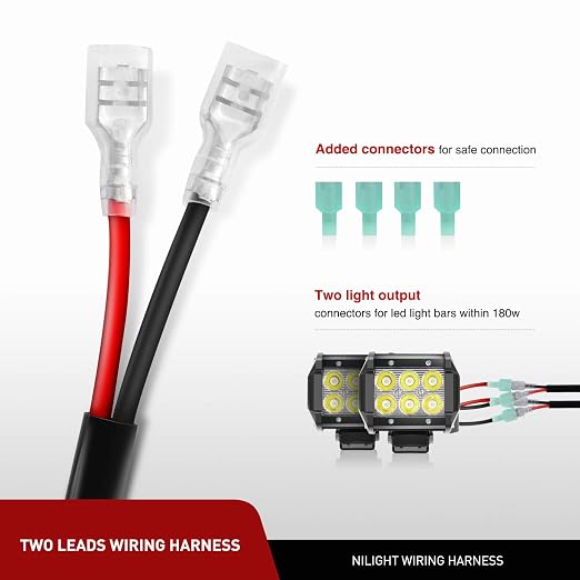 Nilight 16AWG Off-Road LED Light Bar Wiring Harness Kit 12V Relay On/Off Rocker Switch -2 Leads,2 Years Warranty