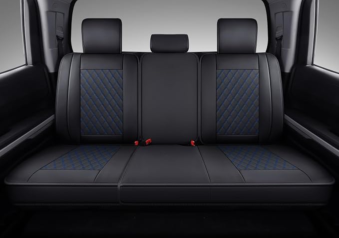 Coverado Tundra Seat Covers, Back Leather Car Seat Covers for Trucks, Automotive Seat Covers Protector Custom Fit 2007-2021 Toyota Tundra(Rear Seat Cover/Blue)