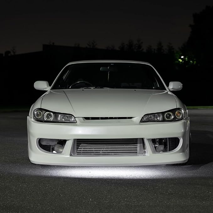 LEDGlow 4pc White Slimline LED Car Flexible Underglow Lighting Kit | Neon Accent Lights Include Flex Underbody Tubes, Solid Color Illumination, 4 Modes, Control Box & Remote