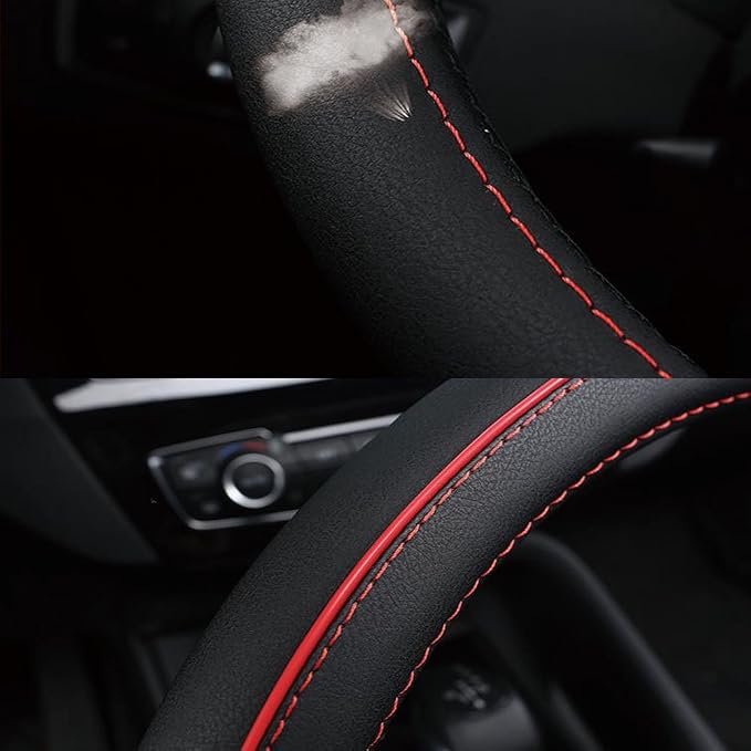 SHIAWASENA Auto Car Steering Wheel Cover, Universal 15 Inch Fit, Soft Leather, Breathable Anti Slip (Black & Gray)